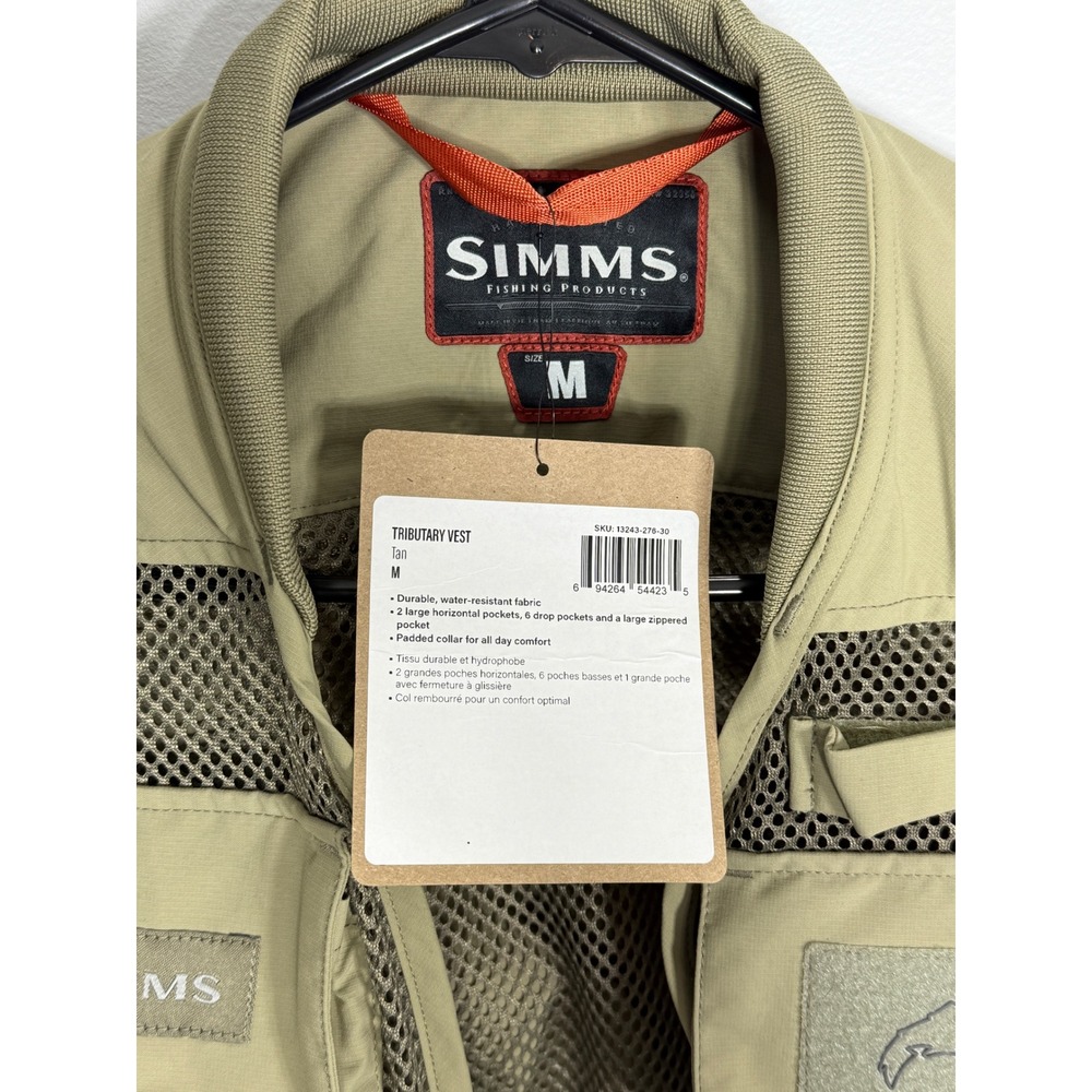 Simms Tributary Fishing Vest Tan Mens Medium Water Resistant Mesh NWT - Picture 2 of 4